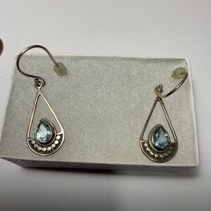 ATI Sterling Silver Dangle Earrings with a Blue Stone. 1.5 inches long